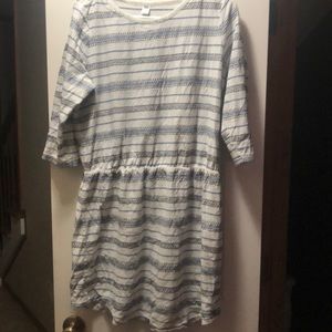 White Old Navy Dress with Blue stitch patterns